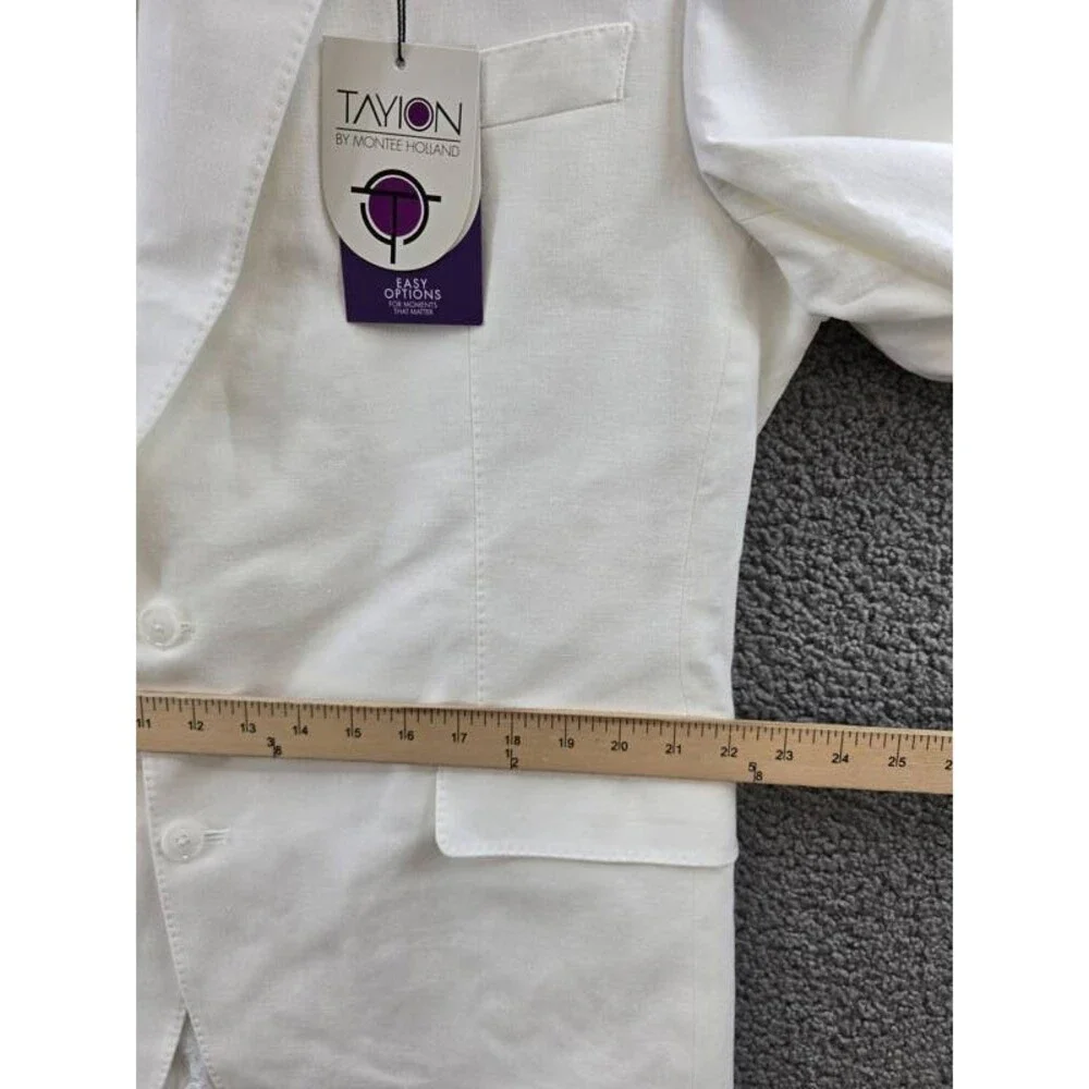 Tayion Collection Linen Two Button Blazer Jacket Men's 44L White Long Sleeve